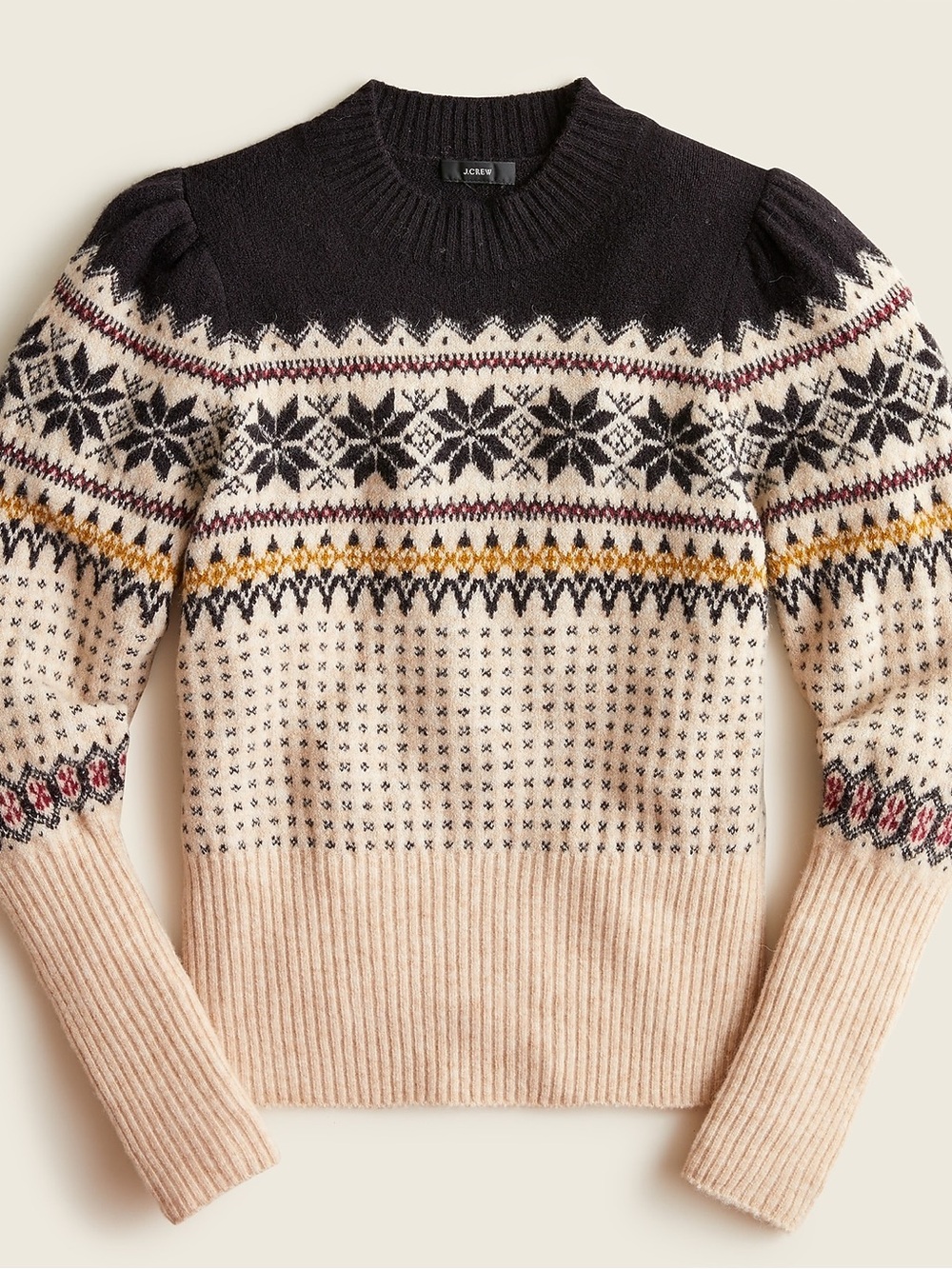 J.Crew Fair Isle Puff Sleeve Crewneck Sweater in Supersoft Yarn Size Medium